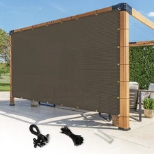 8'-15'(W) Brown Sun Shade Sail Straight Edge UV Block Garden Canopy Awning Cover