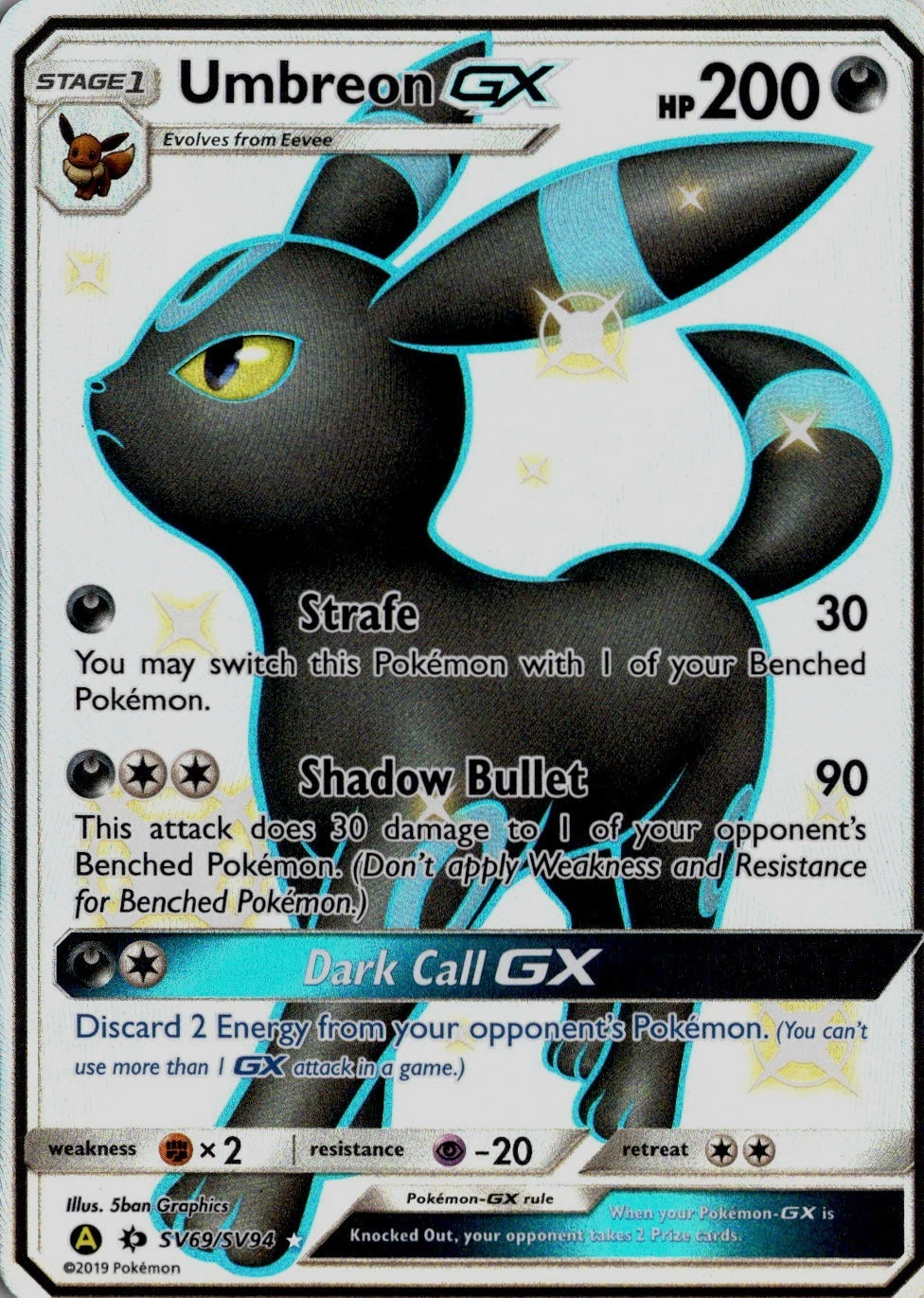 Umbreon GX  SV69/SV94 Pokemon Hidden Fates: Shiny Vault Shiny Holo Rare NM