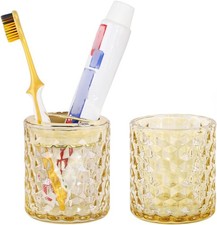 2pcs Amber Glass Toothbrush Holder, Bathroom Tumbler Cup and Toothpaste Holder