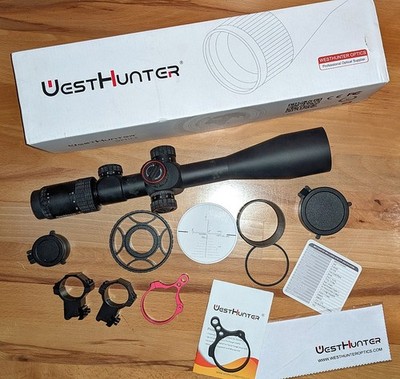 WestHunter 6-24X50 SFIR FFP Rifle Scope w/Illum, Wheel, Caps, Shade, 2x Throw