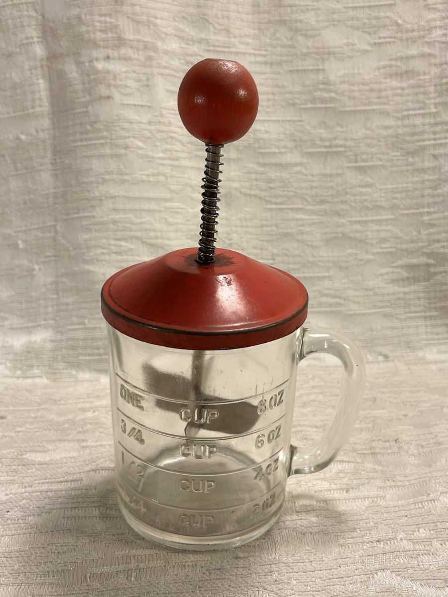 Vintage Hazel Atlas Glass Food/Nut Chopper Measuring Cup Red Lid