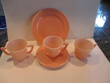 Hazel Atlas Child's Pink Moderntone Plate, C S, Creamer  Sugar