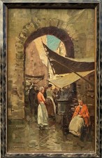 Lazaro Pasini (1861-1949) : Italian Street Market Scene, signed oil on canvas