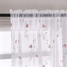 Taisier Home Floral White Sheer Curtains Flower Print Vine Embroidery Bedroom