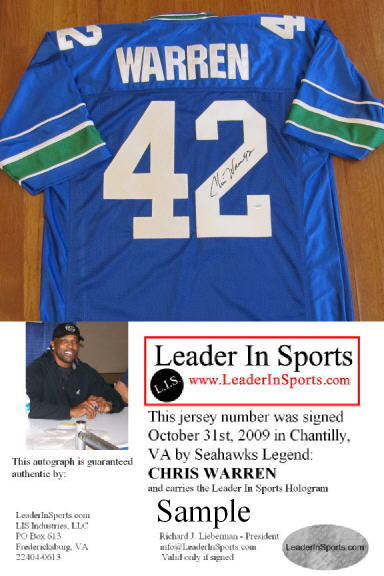 CHRIS WARREN signed jersey SEATTLE SEAHAWKS Legend - Buy Direct and Save!!
