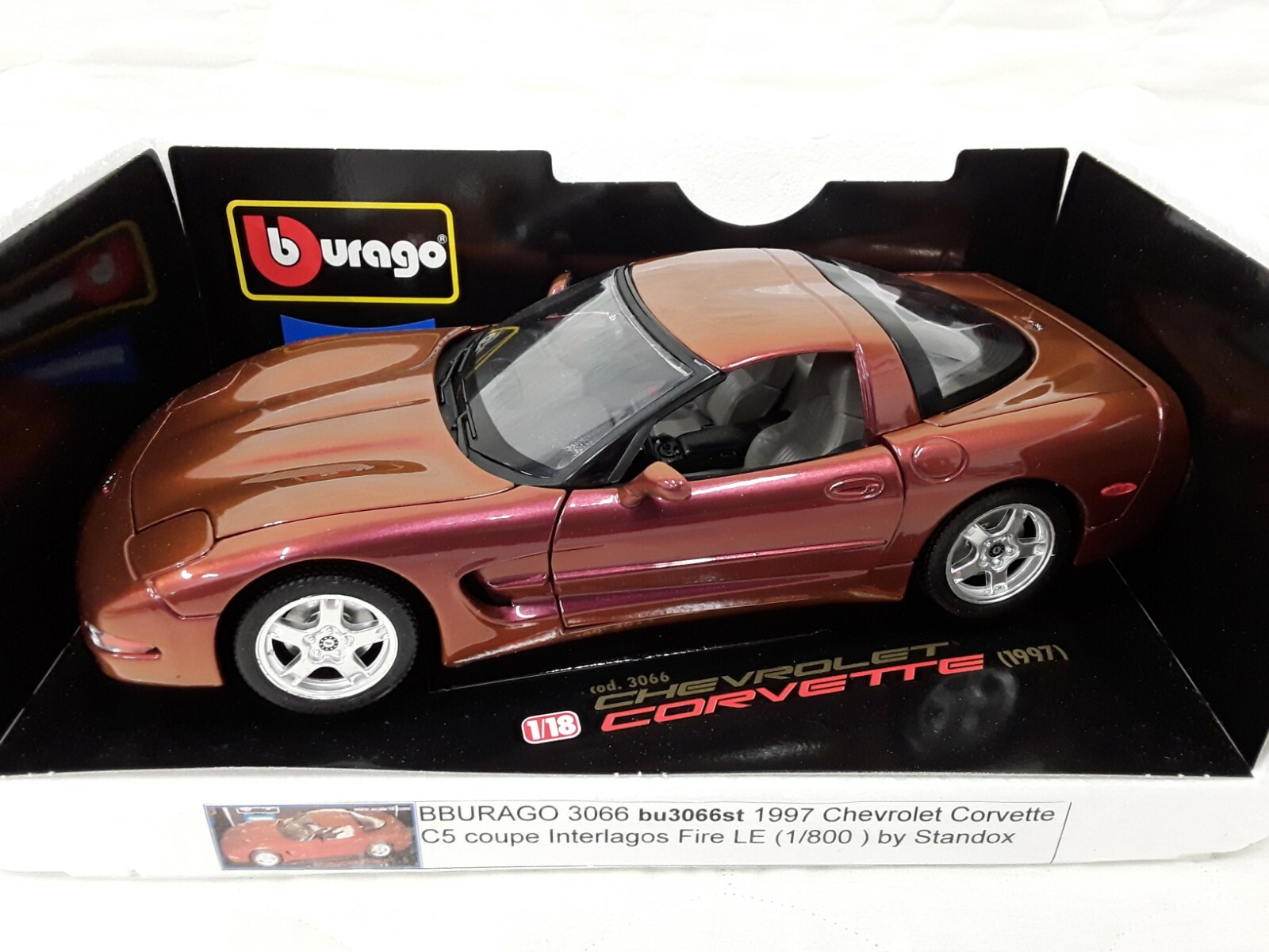 Bburago – Chevrolet Corvette 1997 Rouge – 1/18 – Réf. 3066 – Boîte D’origine