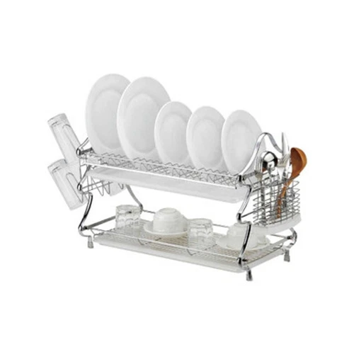 Luxury 2 Tier Dish Drainer Rack Drip Tray Kitchen Drying Rack Bowl Plate Holder - Picture 2 of 20