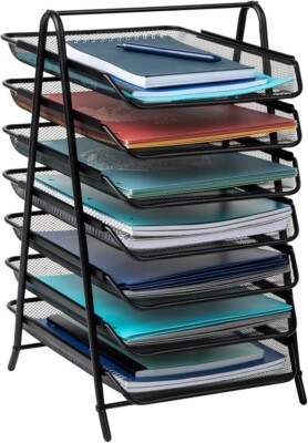 Mind Reader 7-Tier Paper Tray Desktop Organizer Metal Mesh 11.75'' x 13.75'' x 20''
