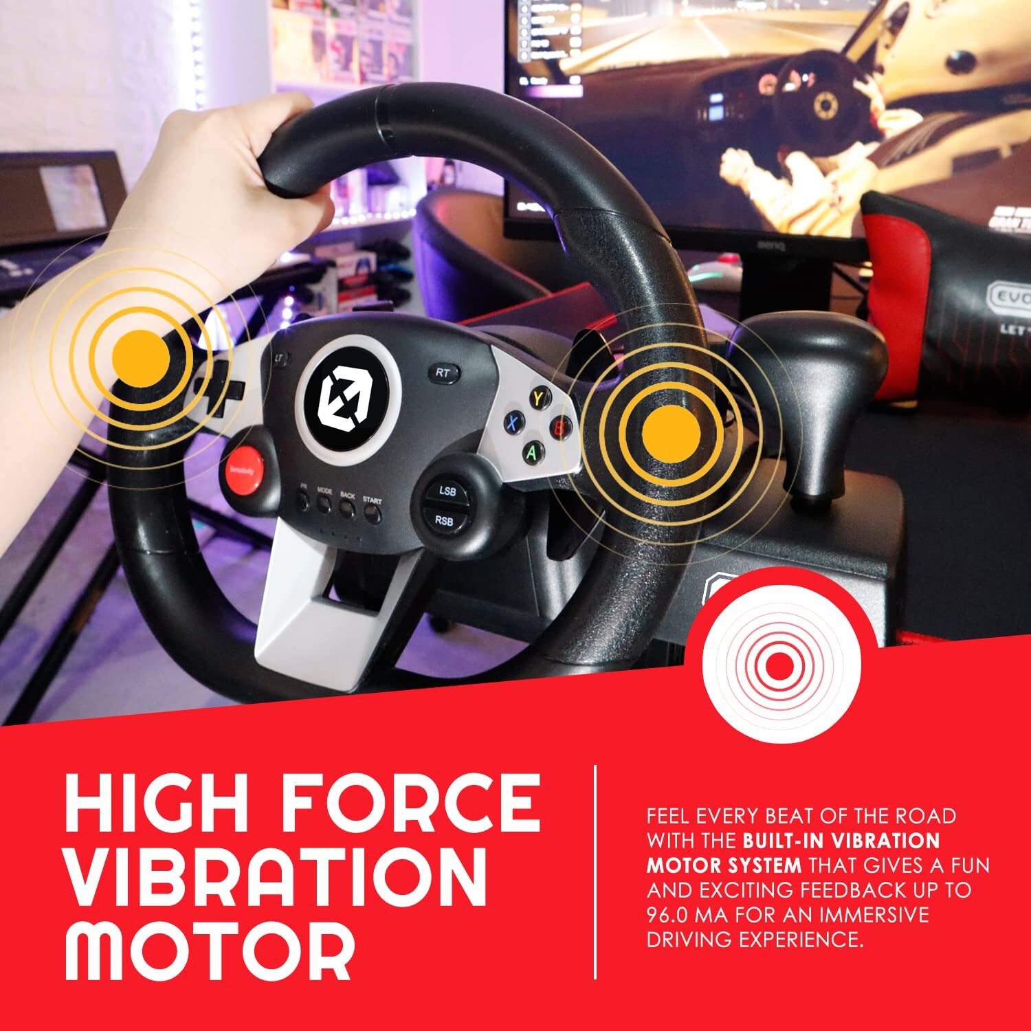 FURY GTEV3 Racing Wheel and Pedals for PC, PS4, and Nintendo Switch