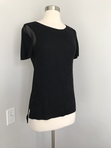 EILEEN FISHER SHORT SLEEVE HI LOW HEM STRETCHY KNIT TOP SHIRT BLOUSE SZ S/P
