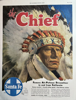 1947 Santa Fe System Lines Zug Reisen Chief Southwest Pullman Vintage Druckanzeige