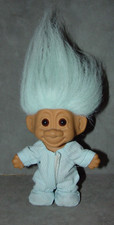 Troll Doll 4 1/2" Russ Blue Pajamas PJ's Blue Hair