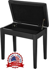 Banco De Piano Con Almacenamiento, Banco De Teclado De Madera Maciza Negra NEW