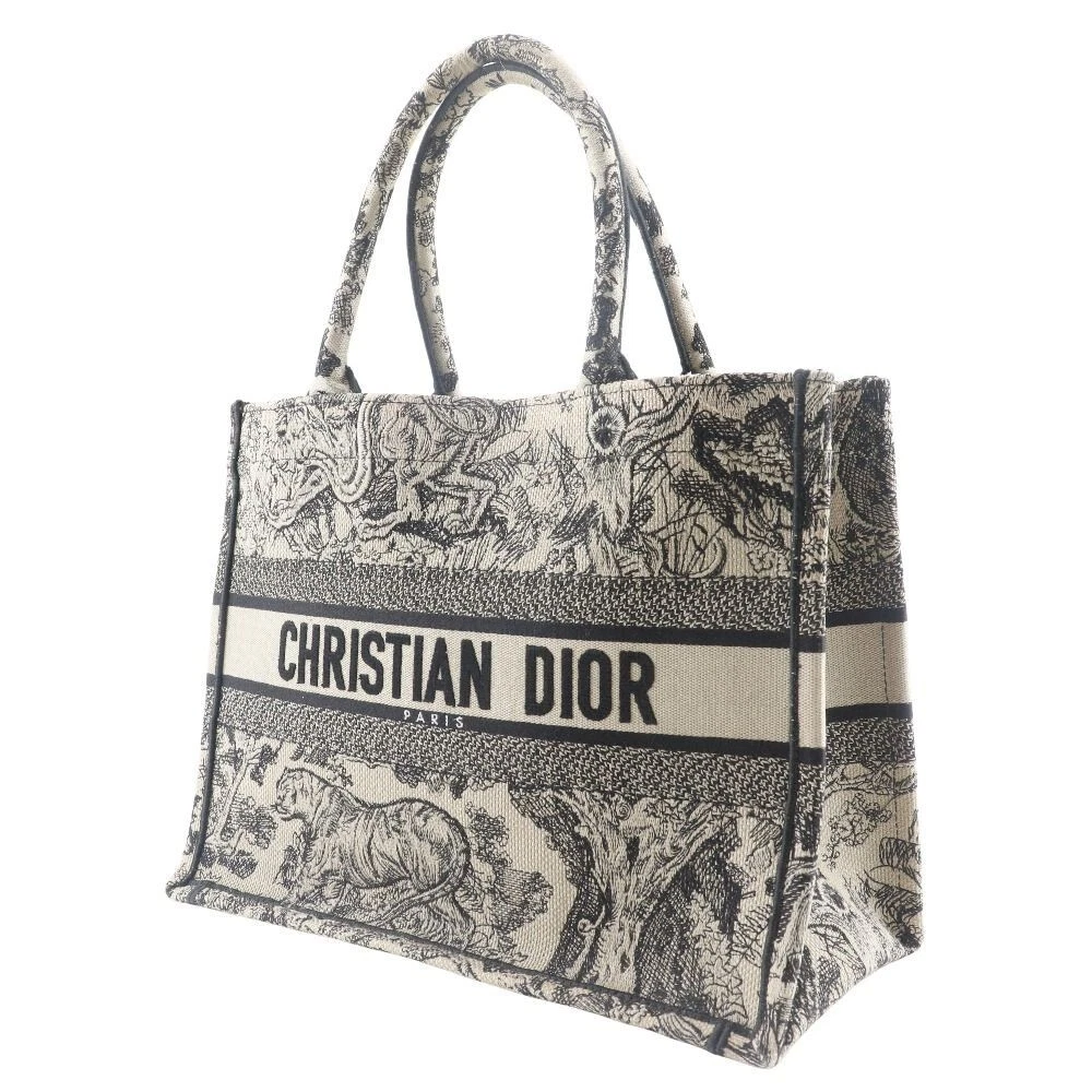 Christian Dior Book Tote Medium Toile de Jouy brodée beige noir femme
