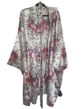Feminine Romantic Satiny Floral Kimono Lounge Robe Belted Honeymoon Vacation