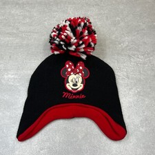 Disney Girls 4-14 Black Minnie Mouse Beanie Stocking Cap Winter Sock Hat Pom Pom
