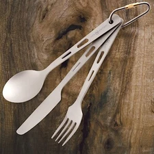 100% Titanium Three-piece Utensil Set Fork Knife Spoon Ultralight Core Element