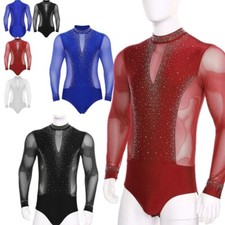 US Men Figure Skating Latin Dance Bodysuit Samba Jumpsuit Training Performance
