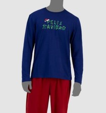  20 Club Room Men's Blue Feliz Navidad Festive Pajama Top Sleepwear Size M