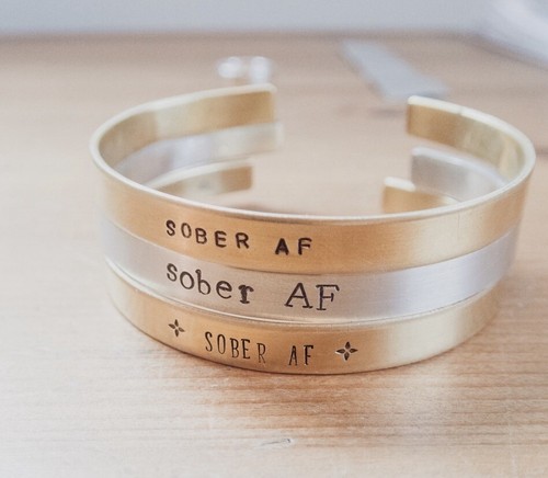 SOBER AF Cuff Adult OS Gold Hand Stamped Bronze Engraved Adjustable Bracelet - Picture 7 of 7