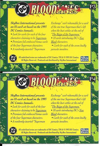 1993 DC BLOODLINES ( SKYBOX ) 2 DIFFERENT SUPERMAN PROMO CARDS P3, P4 - Picture 2 of 2