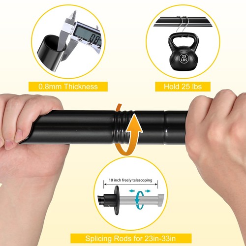 Closet Rod 23-33 Inch Heavy Duty Adjustable Hanging Clothes Bar Black Laundry - Picture 6 of 8