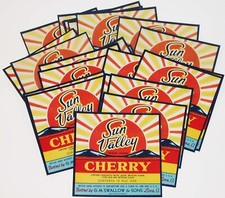 Vintage soda pop bottle labels SUN VALLEY CHERRY Lima Ohio Lot of 25 unused nrmt