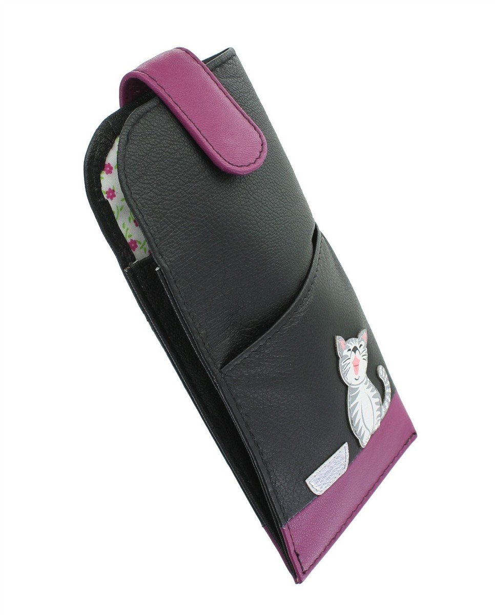 Mala Leather Custodia Per Occhiali Ziggy Cat - Pelle Morbida Con Tasca Frontale - Design Gatto, 17x8x1 Cm - Regalo Per Amanti Dei Gatti - 4
