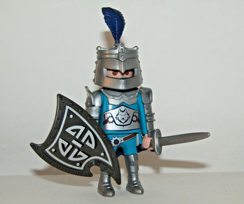 Playmobil Medieval Knight with silver helmet & black shield - C7 - Afbeelding 1 van 4