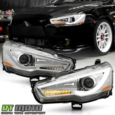 For 2008-2017 Mitsubishi Lancer Halogen Chrome LED Tube Projector Headlights Set