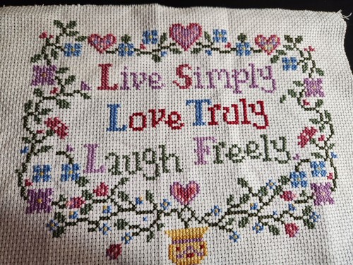 Crossstitch Finished Decorative Art Piece, 8" x 7" Live Simply. . .