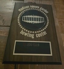 Vintage Madison Square Garden Bowling Center Plaque - 200 Club NYC Memorabilia