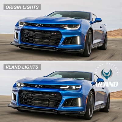 VLAND LED Projector Headlights For 2019-2024 Chevy Camaro Coupe/Convertible – Black Housing, Clear Lens