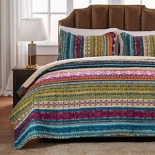 COZY COUNTRY BLUE TEAL AQUA GREEN BROWN PURPLE SOUTHWEST WESTERN CHIC QUILT SET