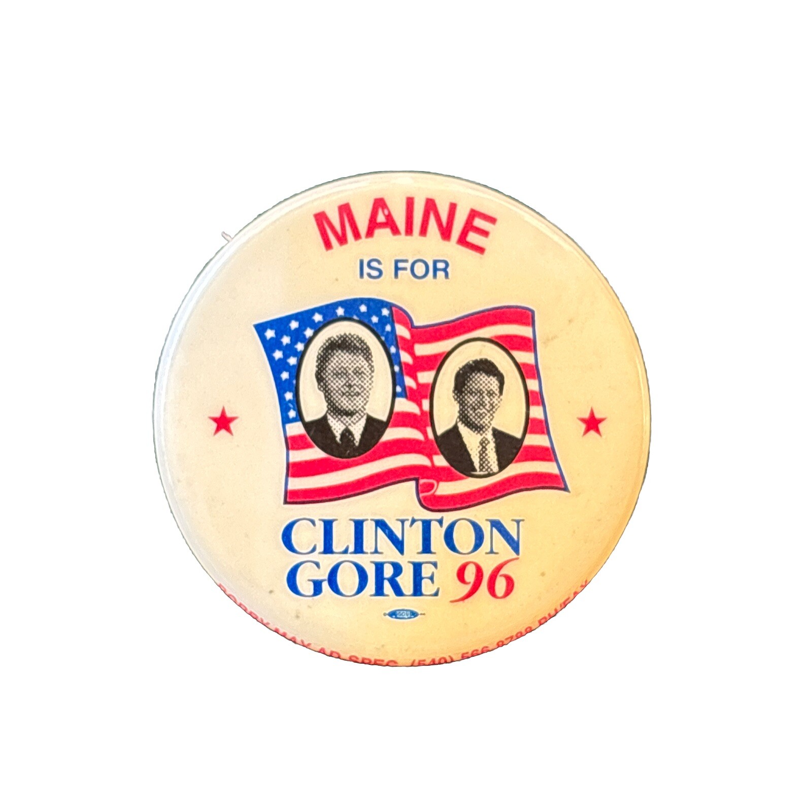 1996 Bill Clinton for President Maine 50 State Pin 1.5