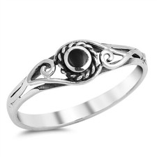 Sterling Silver Black Onyx Swirls Stackable Ring - Free Gift Packaging