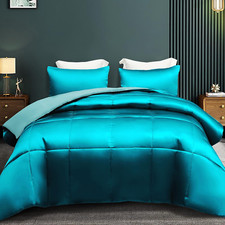 3-Piece Reversible Silky Soft King Size Comforter Bedding Set, Luxurious Satin C