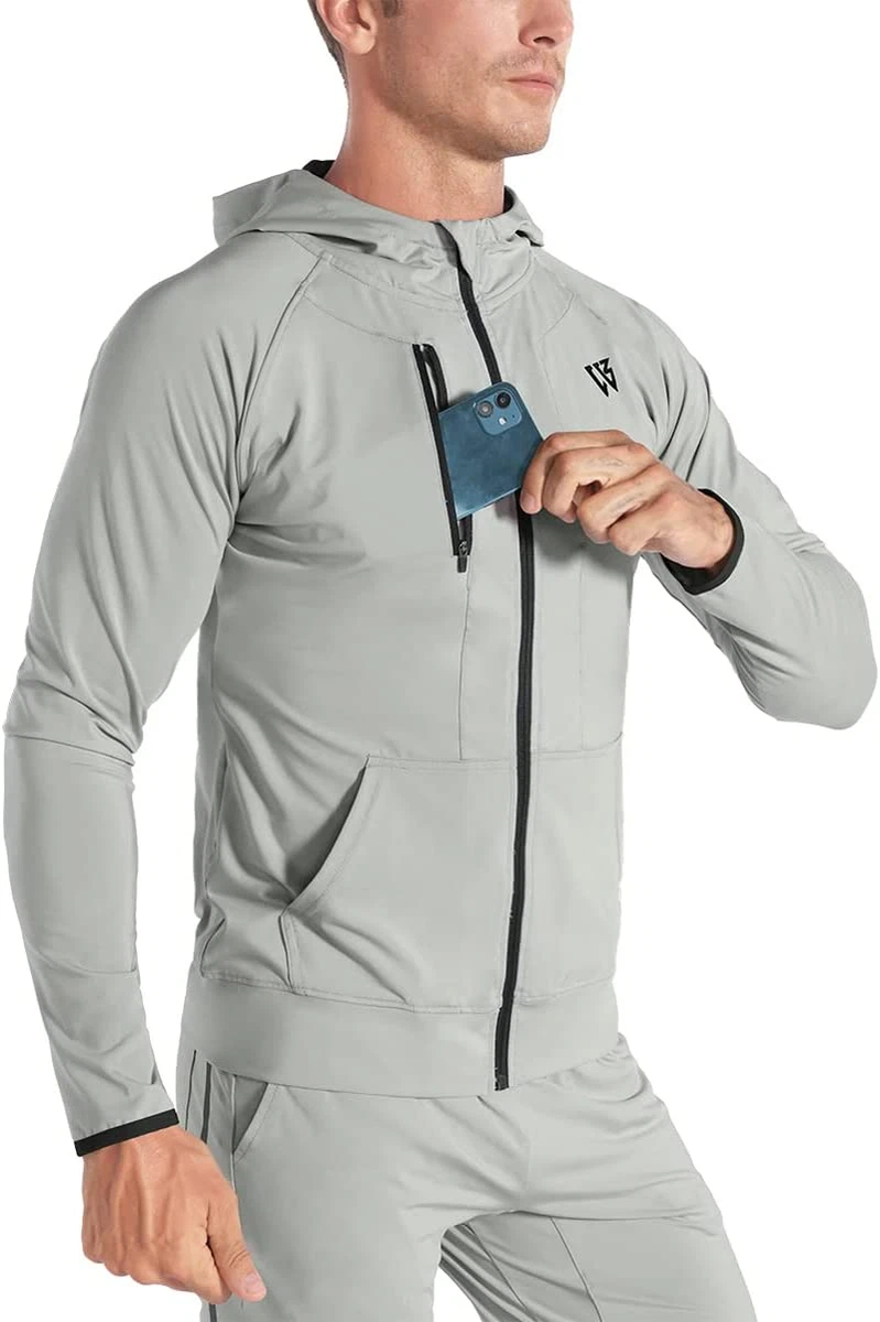Men S Lightweight Gym Sports Hoodie Mens Workout Running Athletic Jacket with Zi