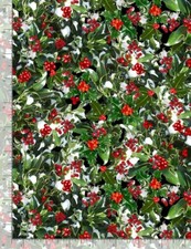Holly Berries Bush snow Winter Holiday cotton quilt fabric Timeless 7871