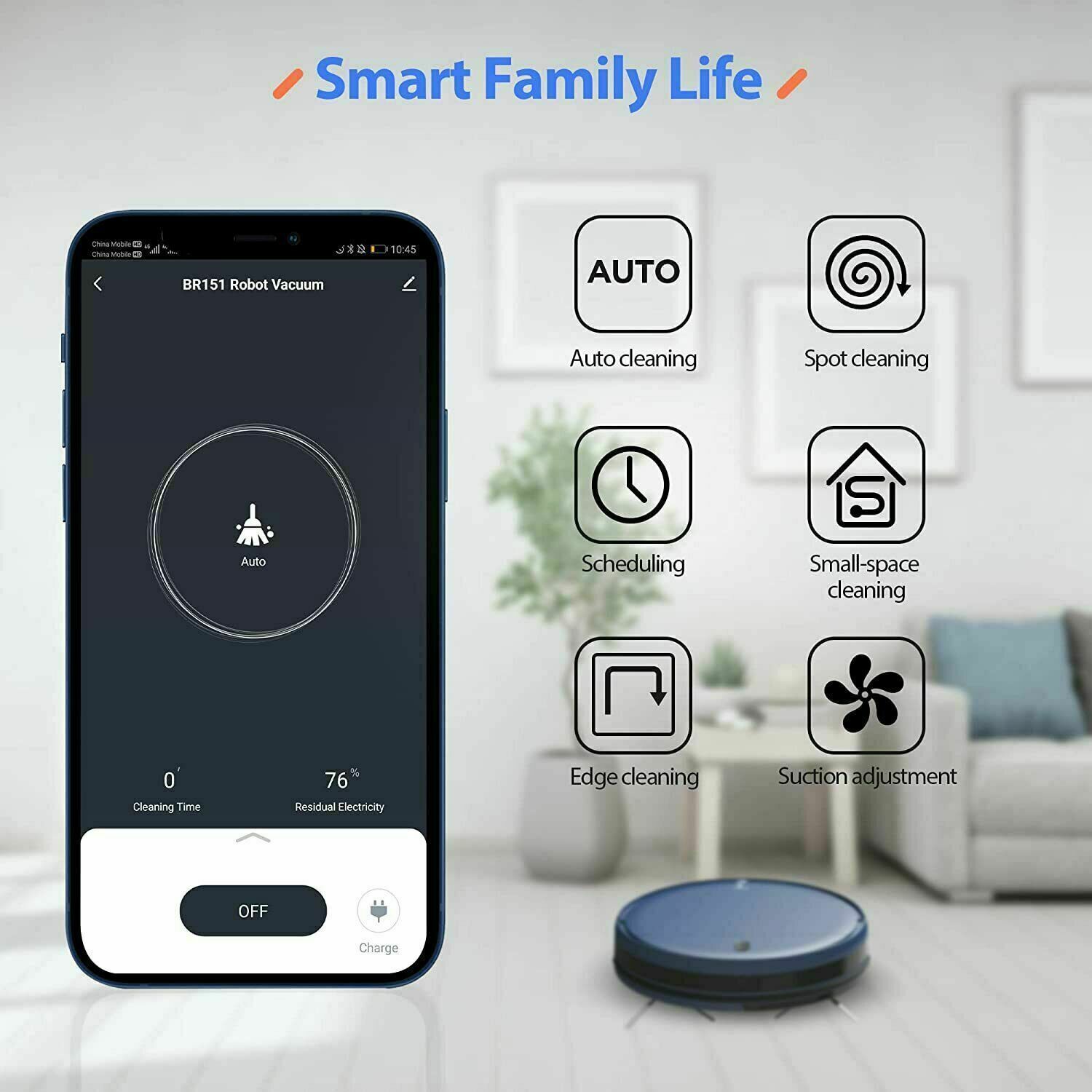 GTTVO BR151 Smart Robotic Vacuum Cleaner App Controlled Carpet Floors
