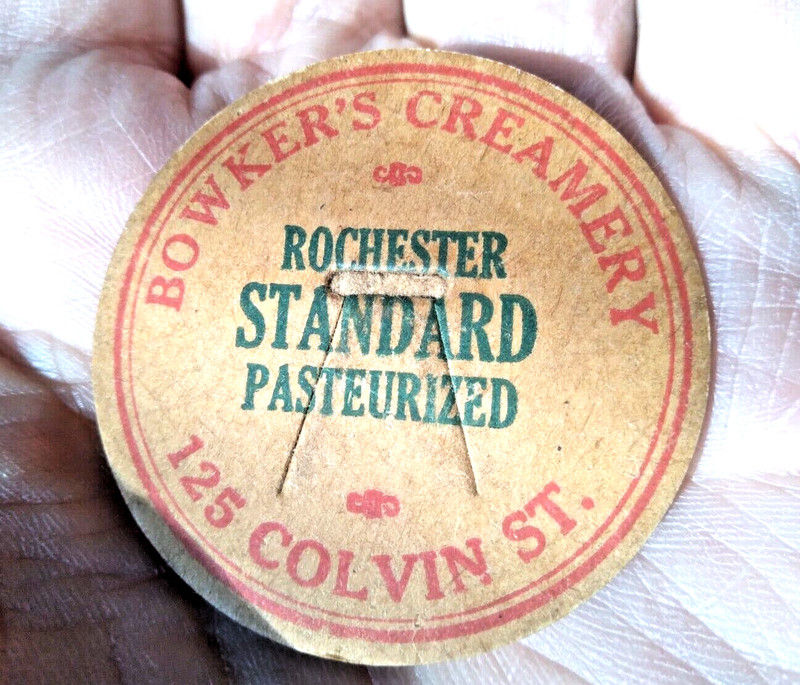 Vintage milk bottle cap BOWKER'S CREAMERY ROCHESTER STANDARD,  ROCHESTER  NY
