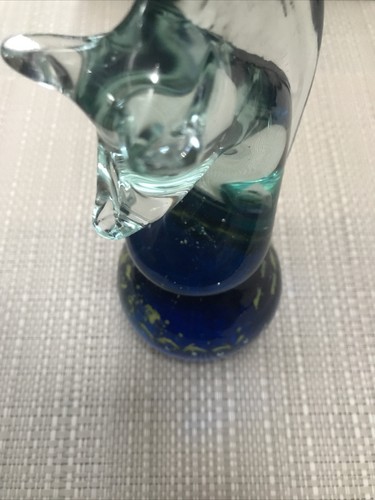 MALTESE Mdina GLASS Sea Horse Paperweight - Heavy 18cm Tall - Blue Yellow Clear - Picture 8 of 12