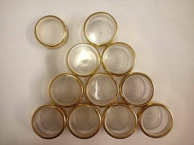  25 x 5 gram clear plastic jars + gold rim screw top lids  craft cosmetic travel