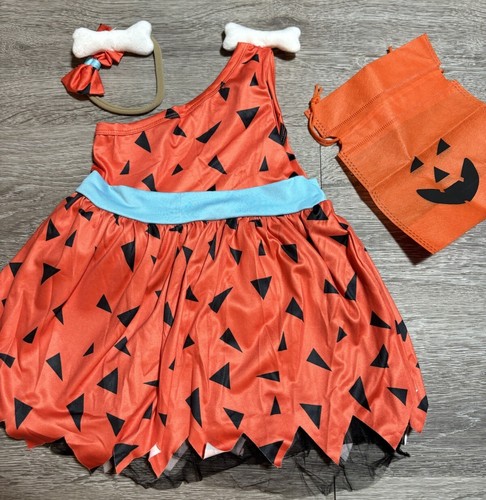 New Toddler Pebbles Halloween Costume Flintstones Tutu Dress Headband 2T Baby - Picture 4 of 6