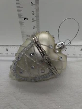 Heart Trinket Box, Ornament, White-Silver, Valentines Day Gift 3.5 In.