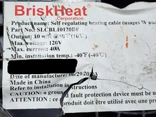 BriskHeat SLCBL10120BP SLCBL Self-Regulating Heating Cable 10 Watts/Ft 120V /5ft