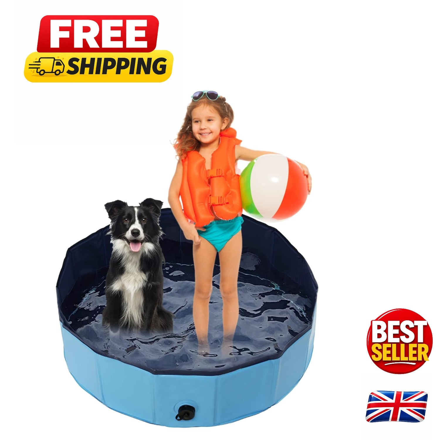 Blue Foldable Paddling Pool – Ideal for Kids and Pets, PVC Construction - 80cm