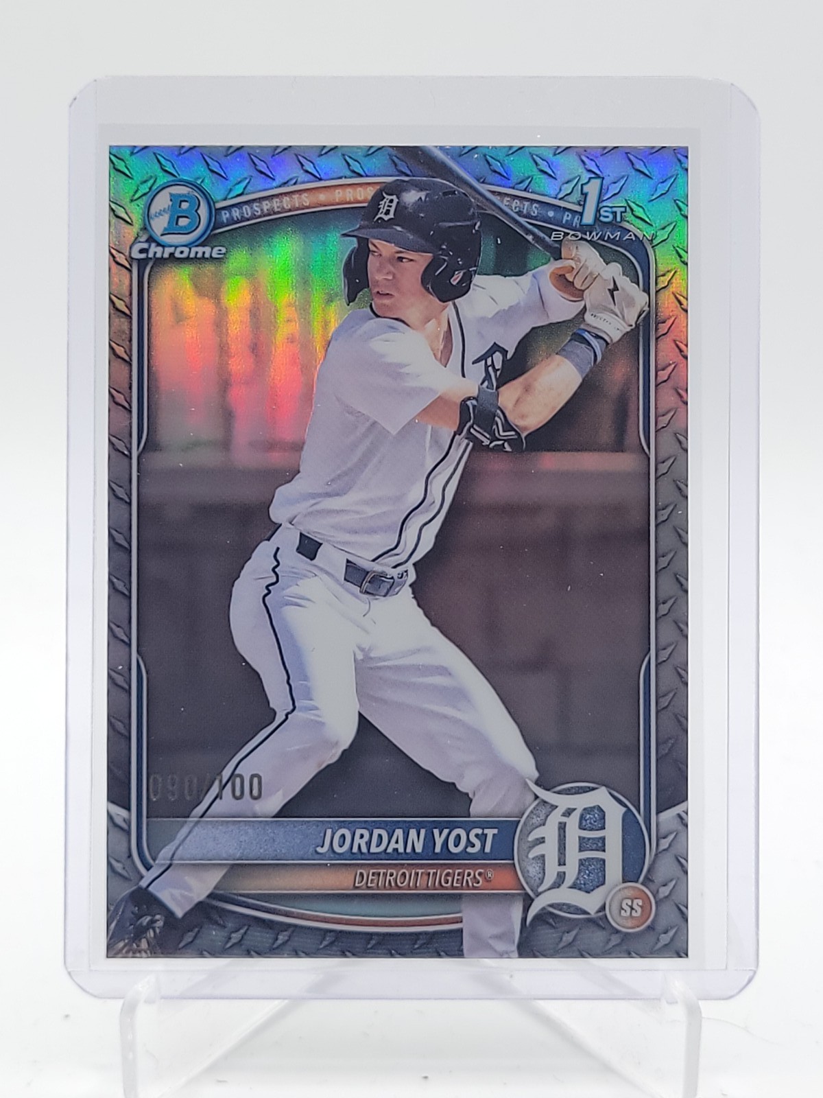 JORDAN YOST 2025 BOWMAN CHROME DRAFT 1ST STEEL REFRACTOR TIGERS /100 Q6961