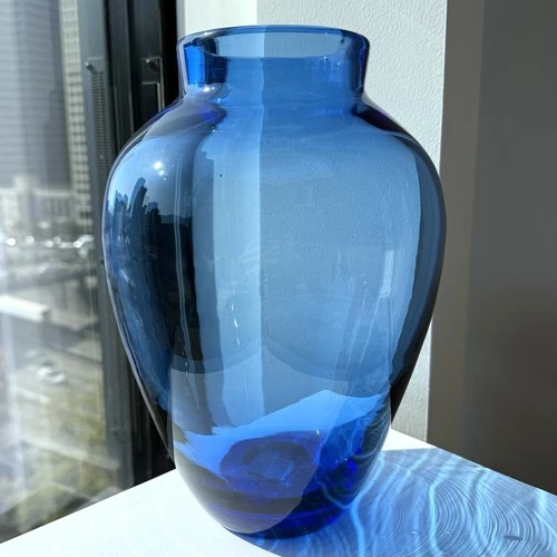 Vintage Blenko Glass #8821-M Vase Azure Blue 9 1/2" Hand Blown West Virginia