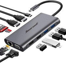 USB C Docking Station Triple Display 4K HDMI 1080p VGA 11-in-1 Hiearcool